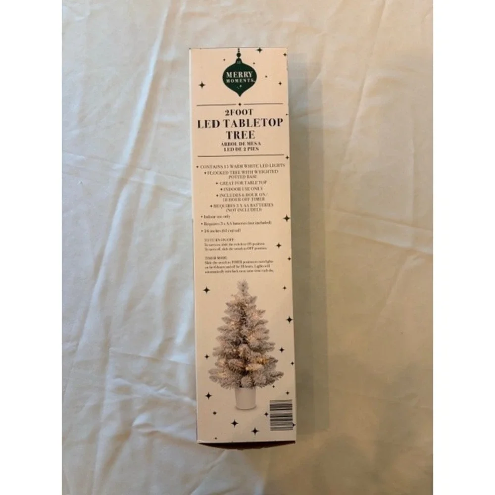 2 ft LED Tabletop Flocked Christmas Tree Warm White Lights Timer Holiday Decor